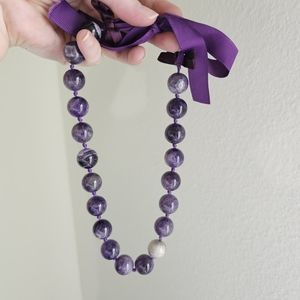 Amethyst Bead Necklace with Silver Accent